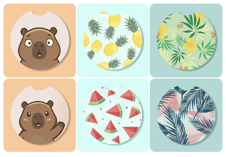 Overzicht van de vier stijlen: Capybara, Festive Season, Botanical en Signature Solid